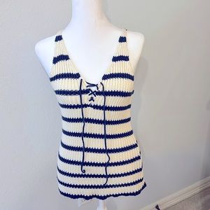 Acrobat sweater tank top tie front Neiman Marcus Cotton Dusty Blue Stripe